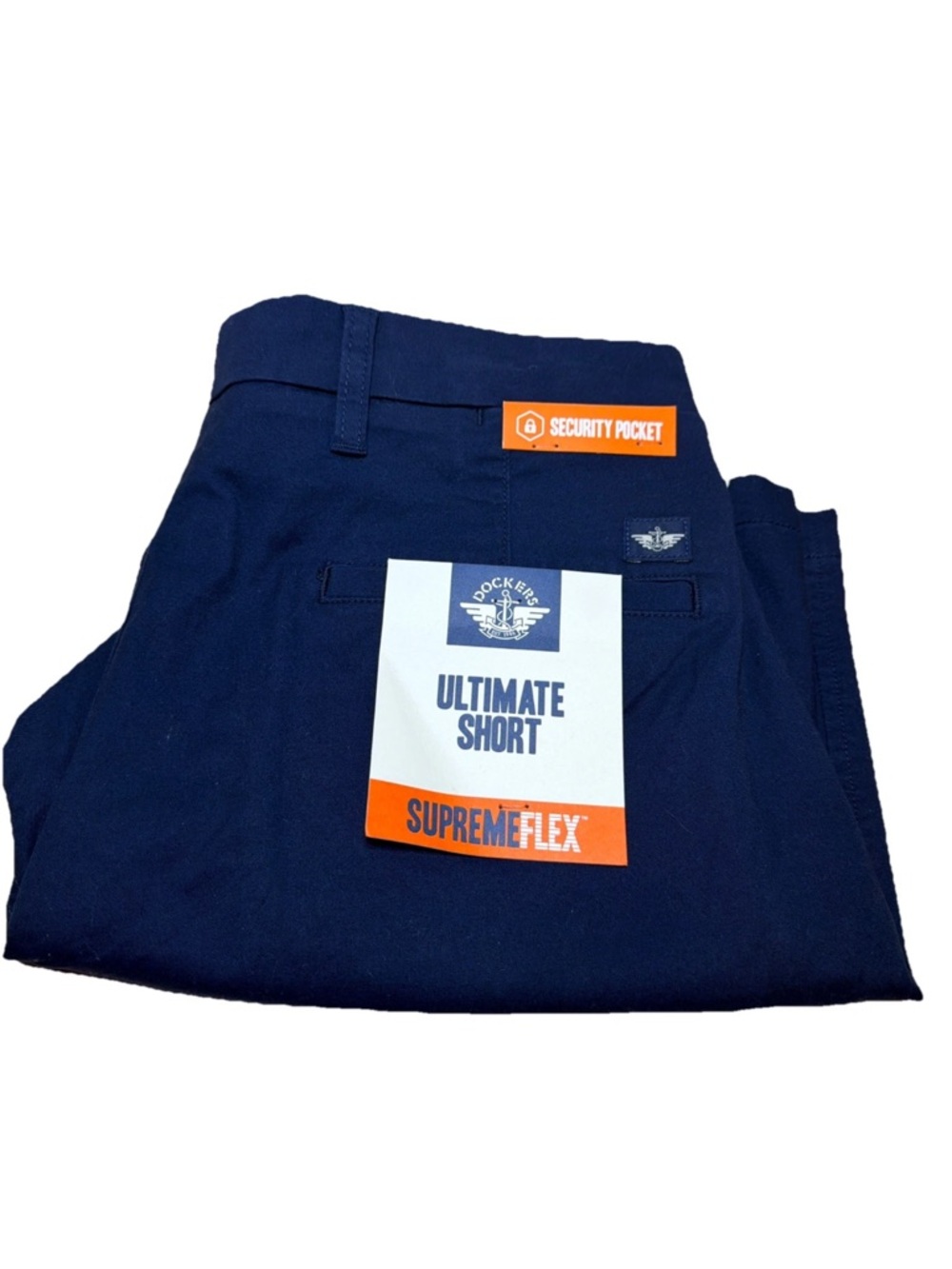 Men’s Shorts Dockers Navy Blue Supreme Flex, Security Pocket NWT